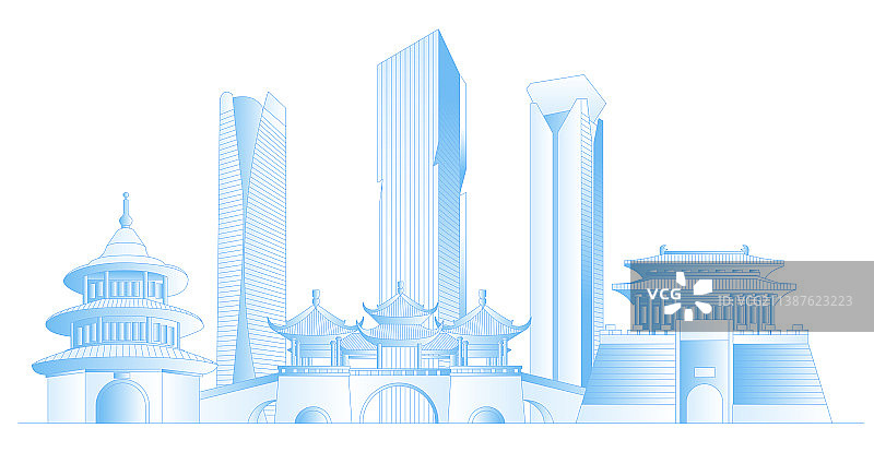 扬州城市地标建筑群矢量插画图片素材