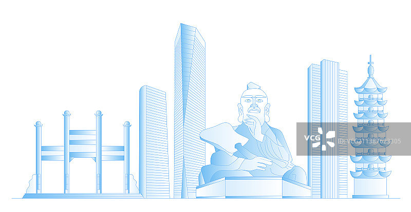 镇江城市地标建筑群矢量插画图片素材