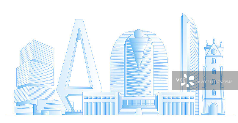 海口城市地标建筑群矢量插画图片素材