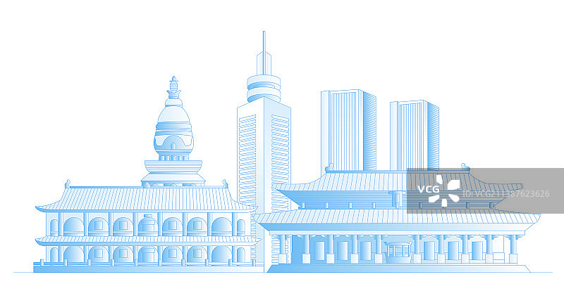 济宁城市地标建筑群矢量插画图片素材