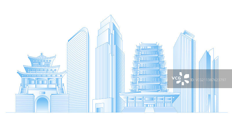 淄博城市地标建筑群矢量插画图片素材