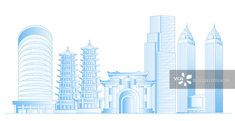 桂林城市地标建筑群矢量插画图片素材