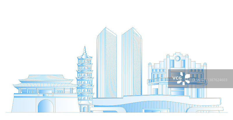 安庆城市地标建筑群矢量插画图片素材