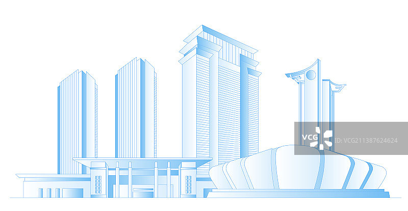 滁州城市地标建筑群矢量插画图片素材