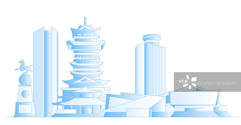 绵阳城市地标建筑群矢量插画图片素材