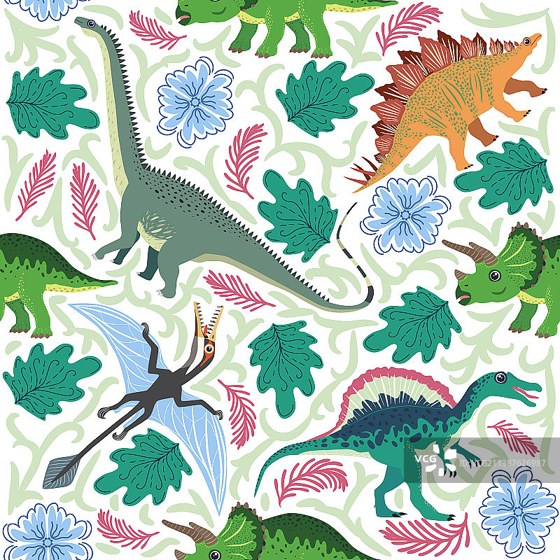 手绘无缝恐龙图案图片素材