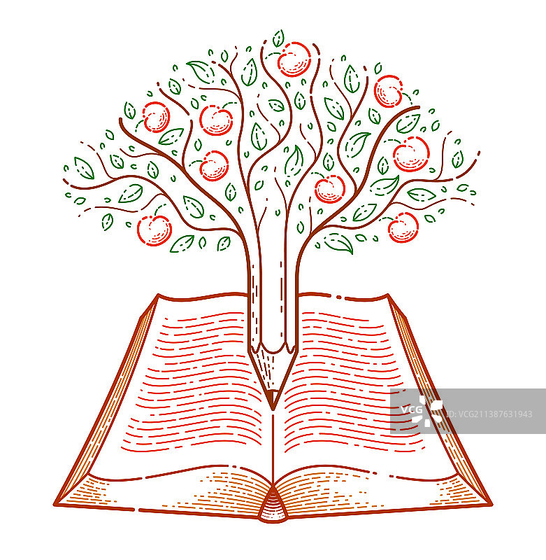 苹果树与铅笔图片素材