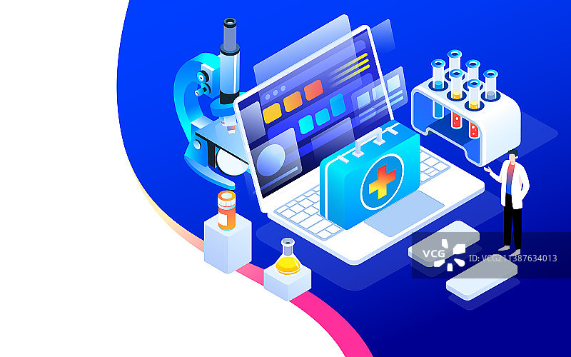 互联网智能医疗科技安全医学研究科研插画图片素材