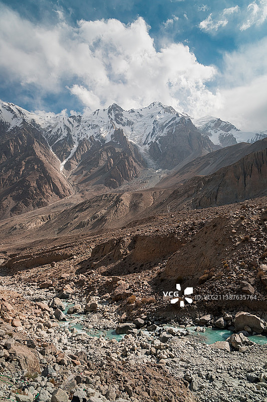 新疆喀什帕米尔高原公格尔峰雪山下的G314中巴公路自然风光航拍图片素材
