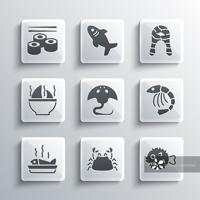 螃蟹、鱼、刺猬、虾和黄貂鱼菜肴图片素材