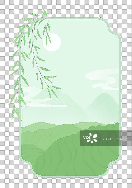 春天的柳叶和茶园图片素材