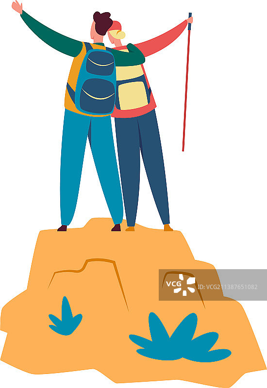 登上山顶，实现目标的人们图片素材