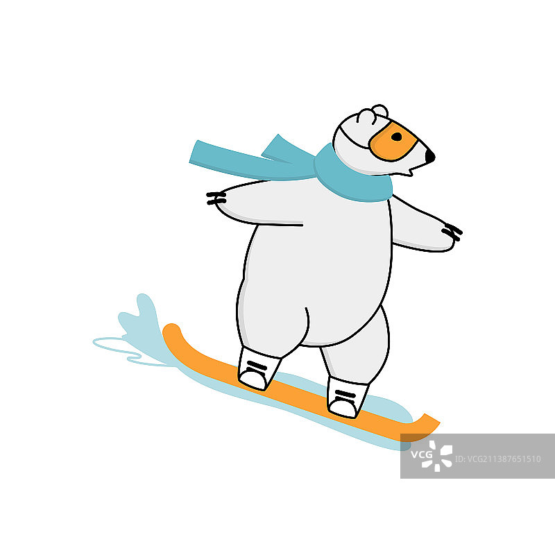 在下坡上滑雪的北极熊图片素材