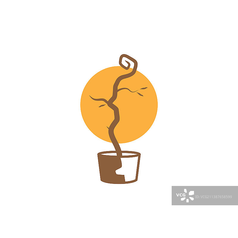 带盆栽标志设计的干燥植物图形符号图片素材