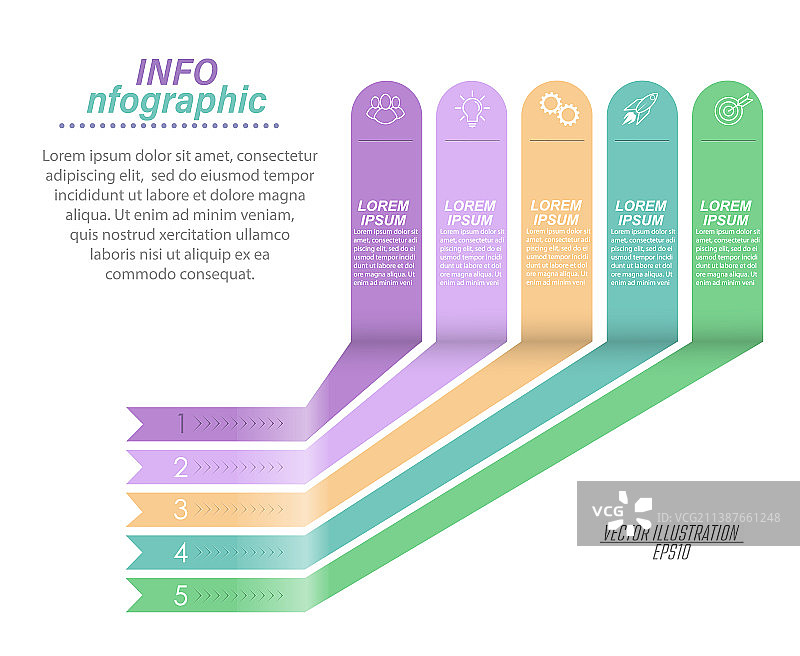5个阶段的象形图信息图表模板图片素材