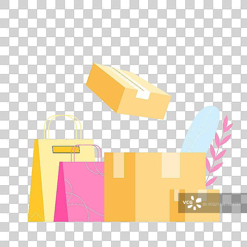 购物袋和快递箱矢量插画元素图片素材