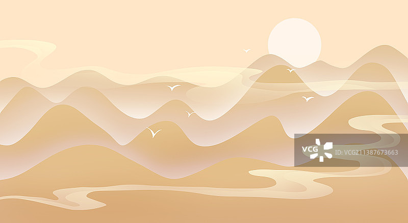 新中式风格山水风景插画图片素材