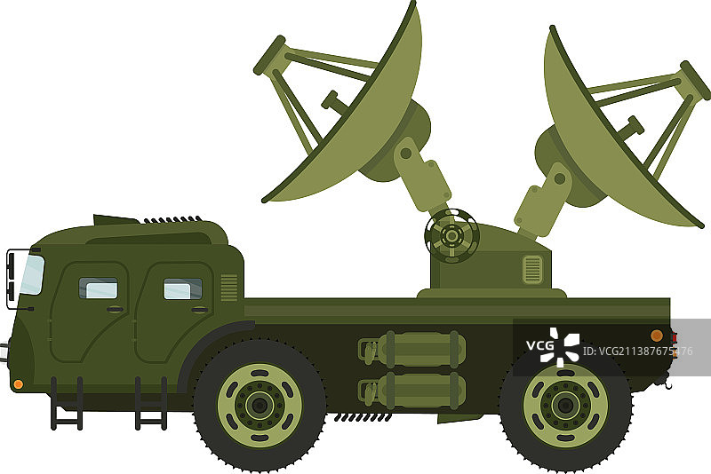 配备雷达扫描的绿色军用车辆图片素材