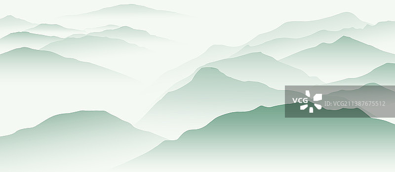 新中式水墨意境山水画山川的轮廓插画图片素材