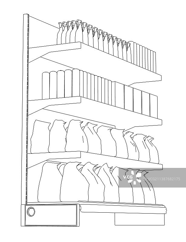 黑色线条勾勒的商店货架商品轮廓图片素材