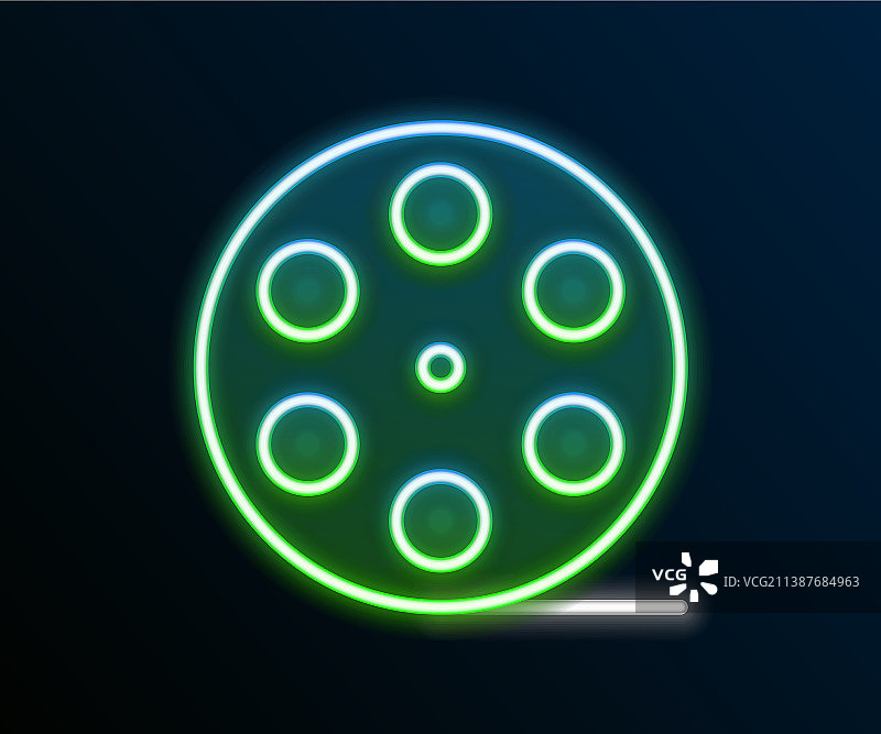 黑色背景上的发光霓虹灯胶片卷轴图标图片素材