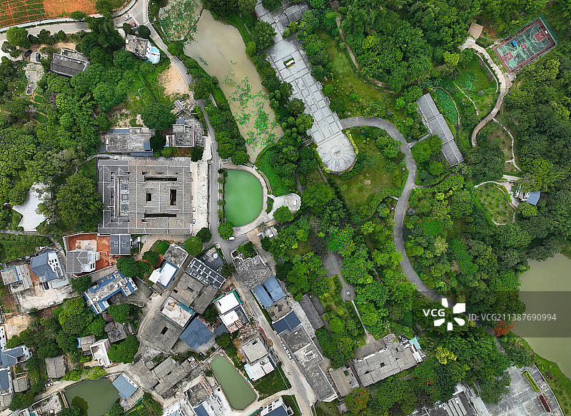 广东省惠州市惠阳区秋长周田村会水楼航拍图片素材
