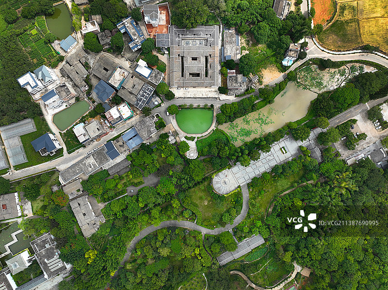 广东省惠州市惠阳区秋长周田村会水楼航拍图片素材