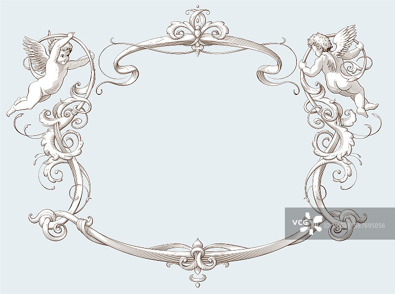 丘比特复古雕刻风格优雅边框图片素材