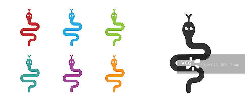 白色背景上隔离的黑蛇图标集图片素材