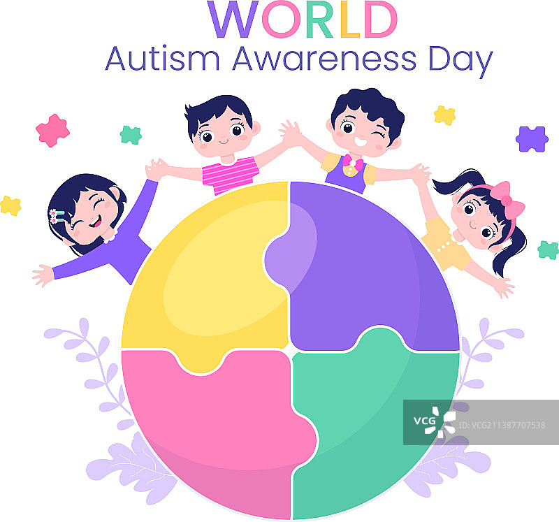 世界自闭症意识日与可爱人物图片素材