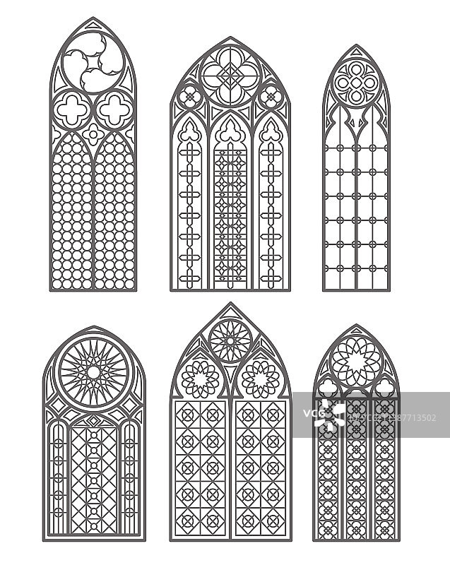 哥特式窗户轮廓剪影图片素材