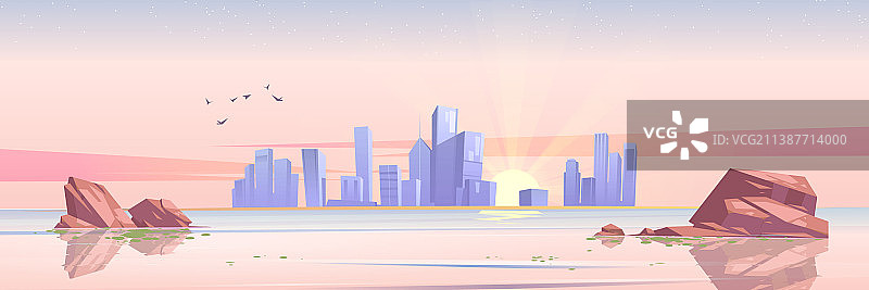 日出时天际线城市海景图片素材