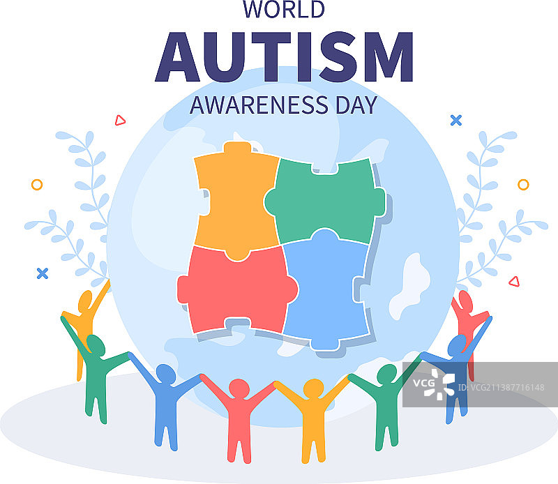 世界自闭症关爱日拼图手图片素材