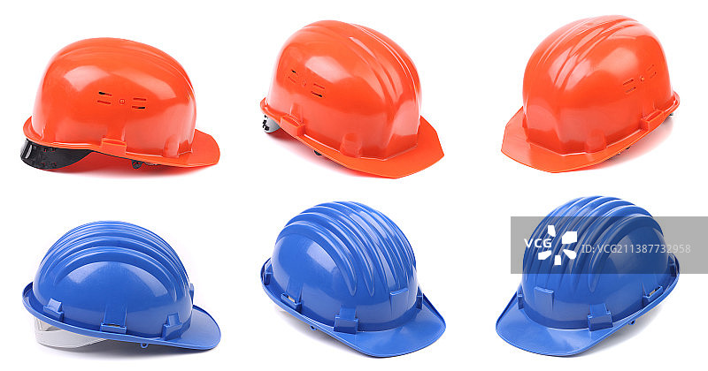 六个蓝色和红色安全帽，摩尔多瓦图片素材