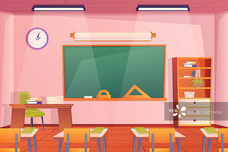 扁平卡通风格的学校教室内部概念图片素材