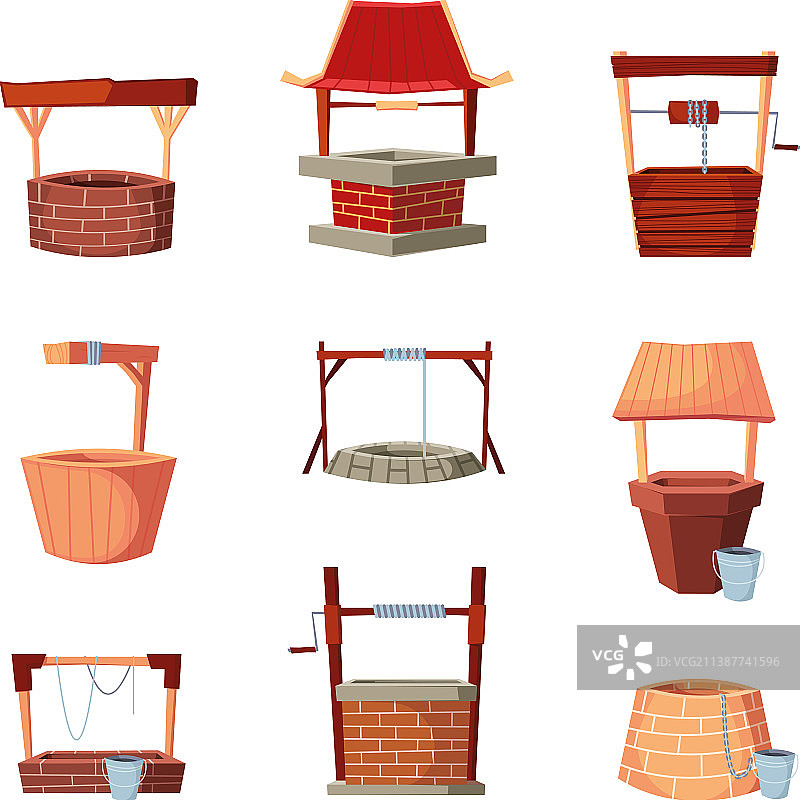 村庄老农场的水源井和水桶图片素材