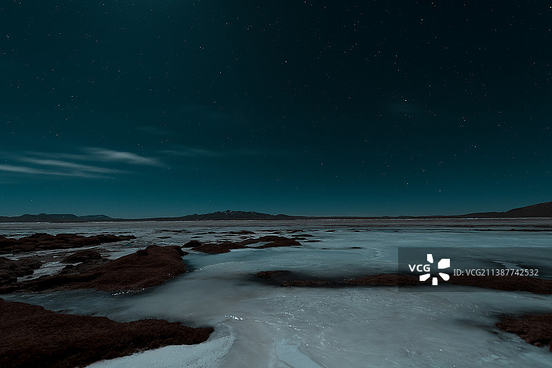 夜空下的长江源冰湖图片素材