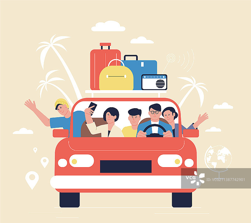 朋友们夏季自驾游图片素材