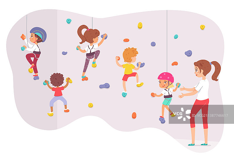 孩子们攀岩，活泼的男孩和女孩图片素材