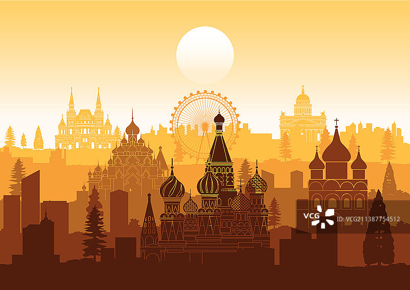 俄罗斯著名地标轮廓剪影图片素材