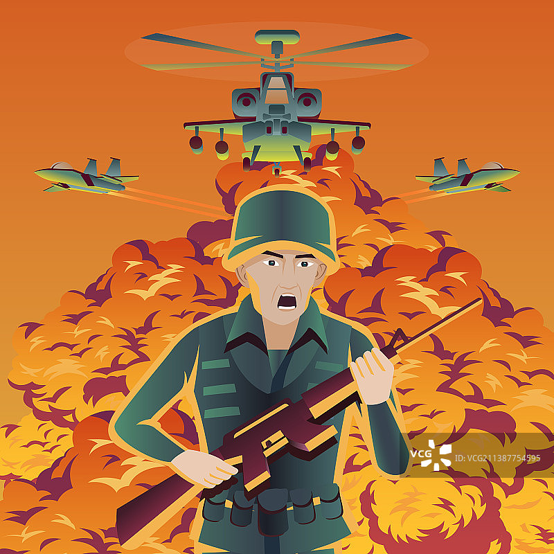 卡通设计：士兵逃离炸弹图片素材