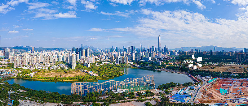 深圳市福田区香蜜湖片区全景，深圳市地标平安金融中心，香蜜湖1979文化创意园，高空视角，航拍香蜜湖图片素材