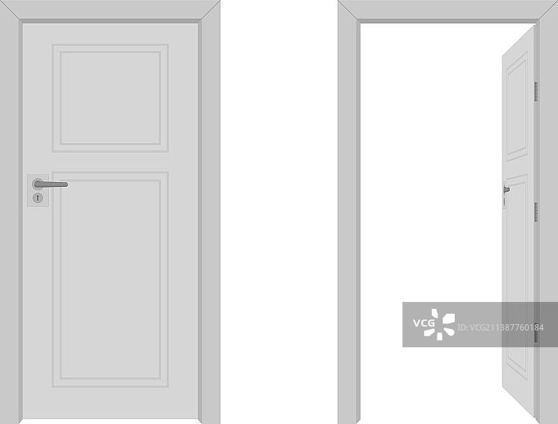 白色门框的打开和关闭图片素材