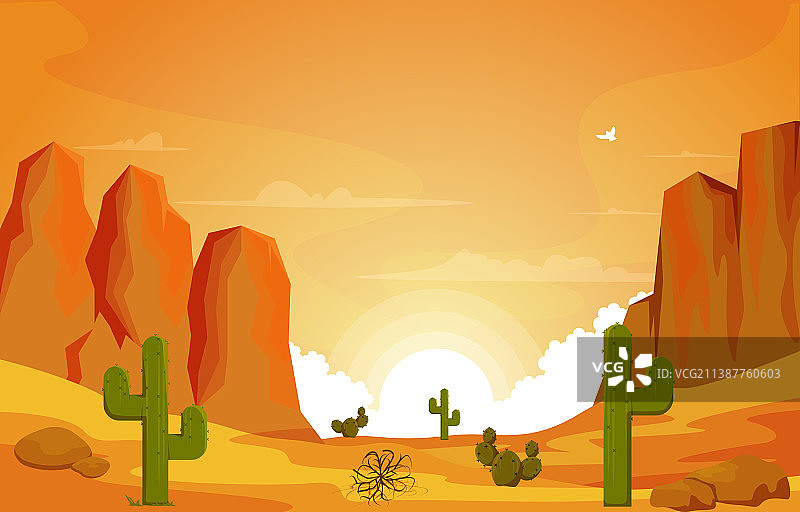 沙漠悬崖仙人掌日出图片素材