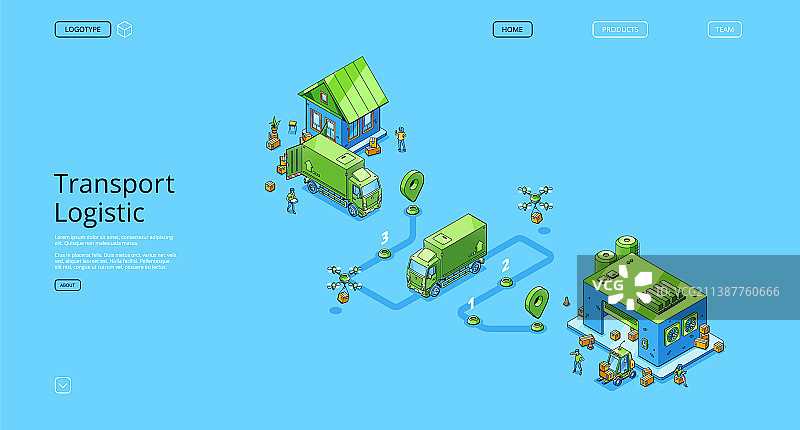 交通运输物流2.5D等距视角着陆页banner图片素材