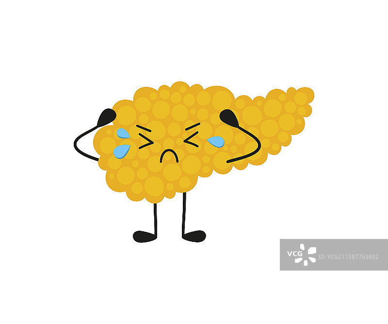 哭泣的胰腺：卡通形象，悲伤不健康图片素材