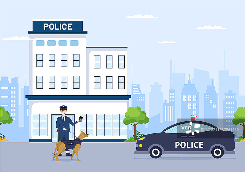 警察局大楼与警察图片素材