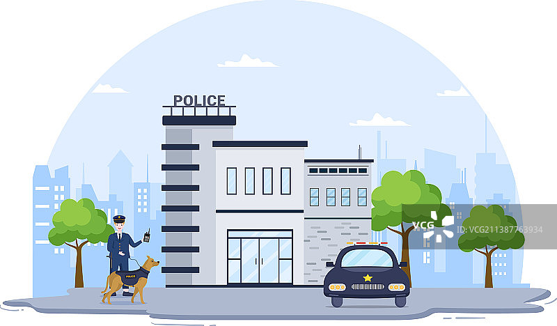 警察局大楼与警察图片素材
