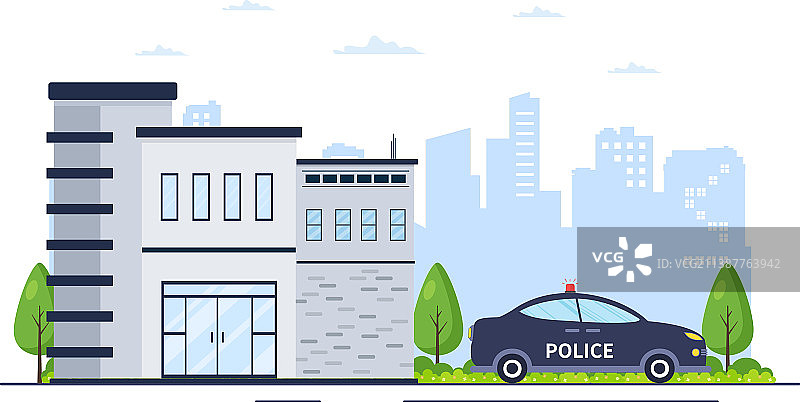 警察局大楼与警察图片素材