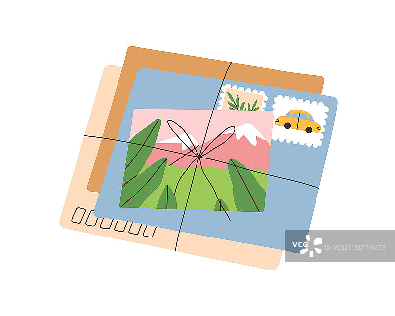 带邮票和明信片的信封堆图片素材